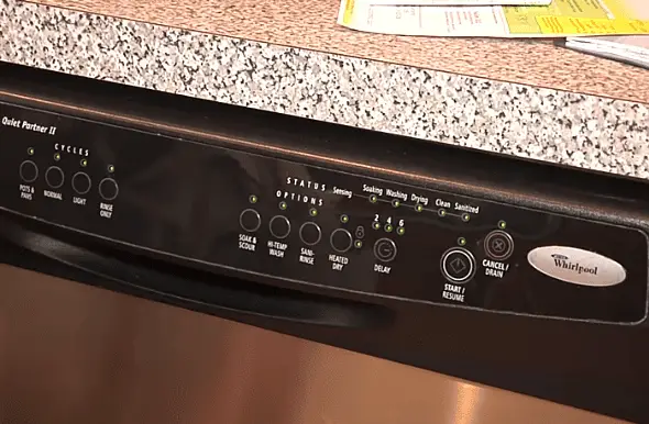 Black whirlpool dishwasher with buttons