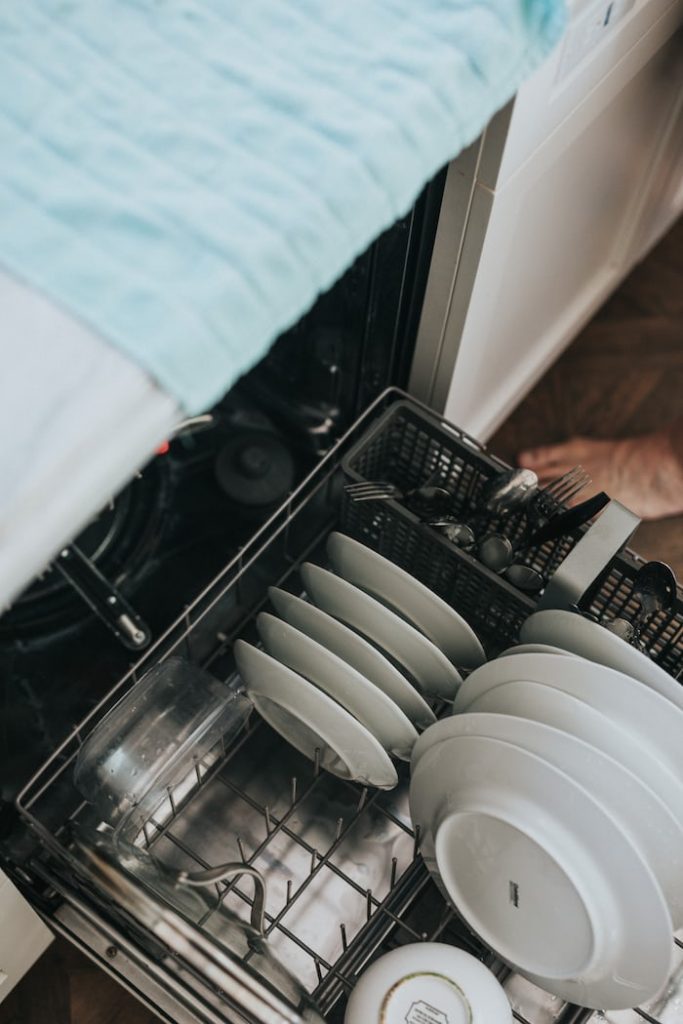 White Dishes inside a dishwasher