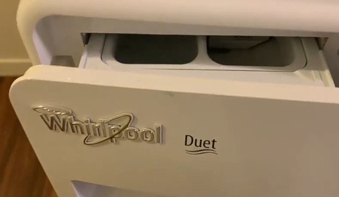 Whirlpool duet dryer logo and name on the appliance